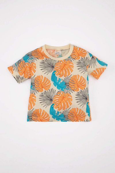 DeFacto Baby Boy Palm Print Crew Neck T-Shirt - Short Sleeve C5238A524HS