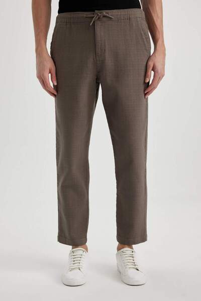 DeFacto Yazlık Jogger Pantolon Regular Fit Normal Kesim Keten Görünümlü Düz Paça Pamuklu Cepli B4138AX24SP