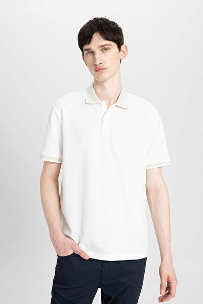 DeFacto New Regular Fit Polo Neck Waffle Short Sleeve Basic Plain White T-Shirt B4508Ax24Sp