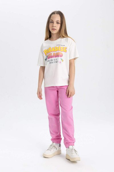 DeFacto Girls' Relax Fit Crew Neck Printed Short Sleeve T-Shirt B5125A824Hs