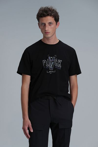 Lufian Black Adrian Modern Graphic T-Shirt