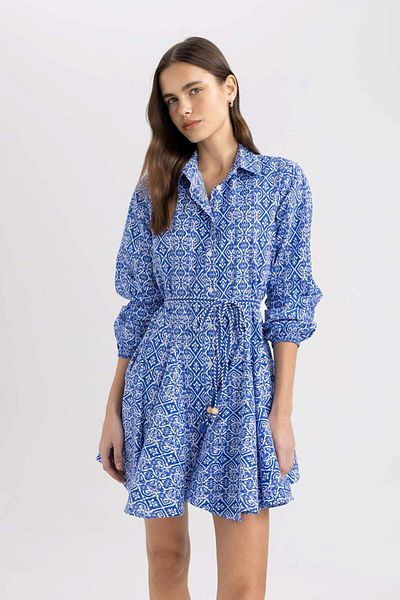 DeFacto Mini rochie din poplin cu mâneci lungi cu model de guler de cămașă Z7469AZ24SP