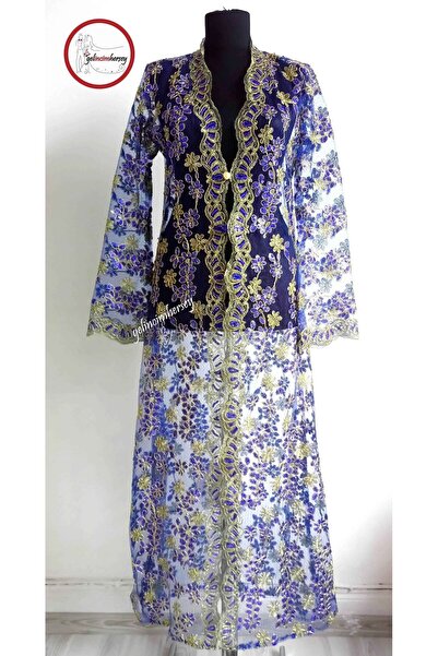 Gelincimherşey Saks Mavi Tel Kırma Pullu Nedime Kaftanı Bindallı