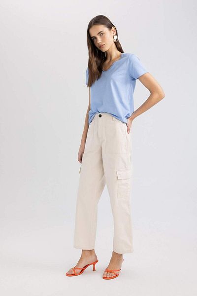 DeFacto Pantaloni din Gabardin cu talie înaltă, cu buzunare cargo, cu ajustare dreaptă A9200AX24SM