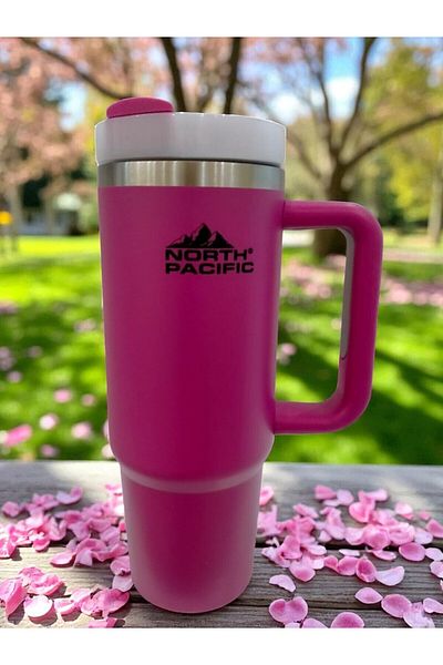 North Pasific Barbiecore Lady Mug – 900 ml Fuchsia Thermos with Straw, Special for Stylish & Powerful Women