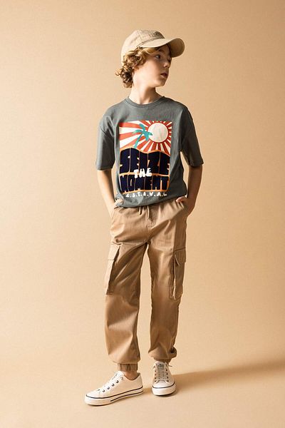 DeFacto Boy's Cargo Pocket Waist Lace-Up Elastic Leg Pocket Jogger Gabardine Trousers B8939A824Sm