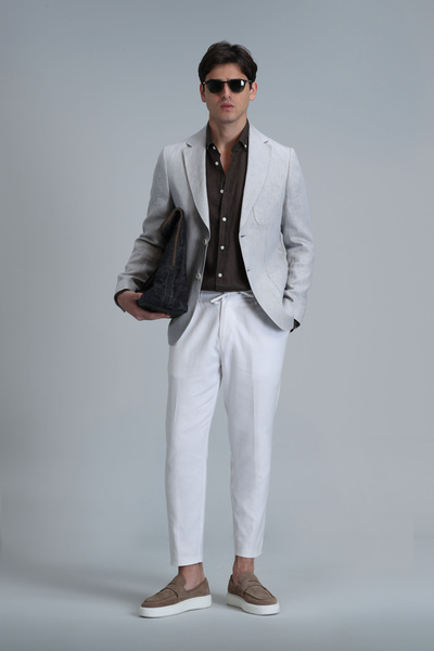 Lufian Men's Slim Fit White Chino Pants - Leo Smart