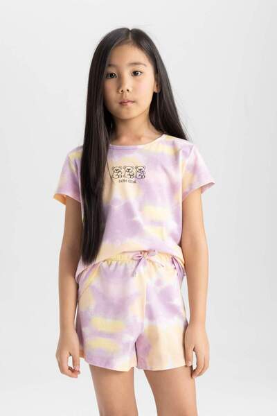 DeFacto Girls' Pajamas Set Tie-Dye Print Short Sleeve Top Shorts C2835A824Sm