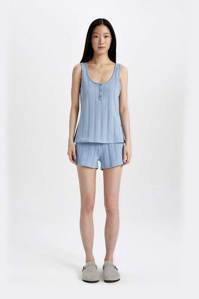 DeFacto Be in Love Pajama Set - Ribbed Sleeveless Top, Rubber Waist Bottom B8711Ax24Sm