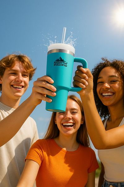 North Pasific North Pacific 900 ml Thermos with Straw Turquoise – Cool Color Mug Series for Summer