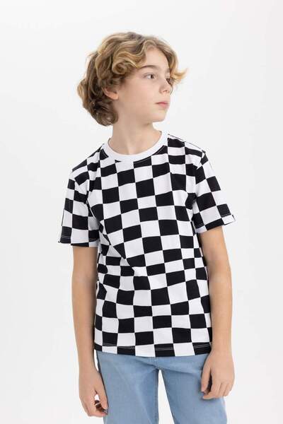 DeFacto Erkek Çocuk Bisiklet Yaka Baskılı Kısa Kollu Tişört C3331A824SM