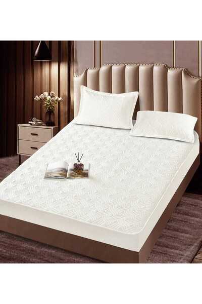 trendyhome Quilted Bed Cover with Elastic, Topper, 180 x 200cm, White, J23505