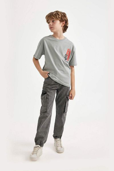 DeFacto Boy's Cargo Pocket Elastic Leg Jogger Jean Trousers C0183A824Sm