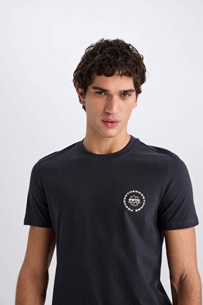 DeFacto 100% βαμβακερό μπλουζάκι με κοντό μανίκι με στάμπα με λεπτή εφαρμογή C2079AX24SM