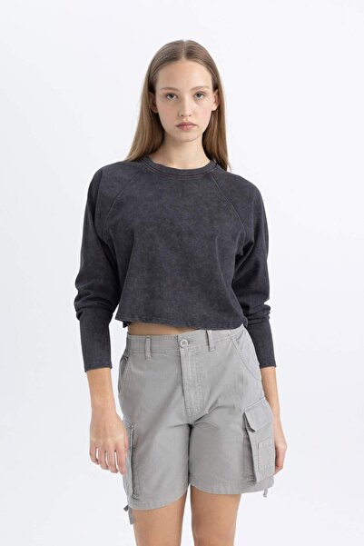 DeFacto Coool Loose Fit Washable Tričko s dlouhým rukávem s vybledlým efektem C4398AX24SP