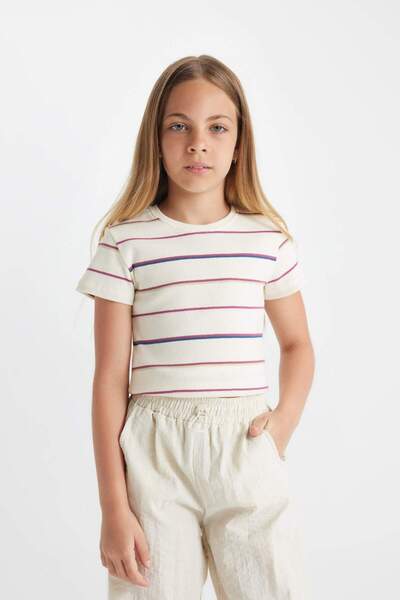 DeFacto Κοριτσίστικο μπλουζάκι με ριγέ κοντομάνικο C1800A824SM