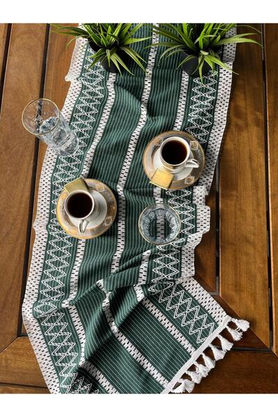 Tropikhome Yılbaşı Sunum Örme Masa Örtüsü Püsküllü Runner Masa Örtüsü Organik...