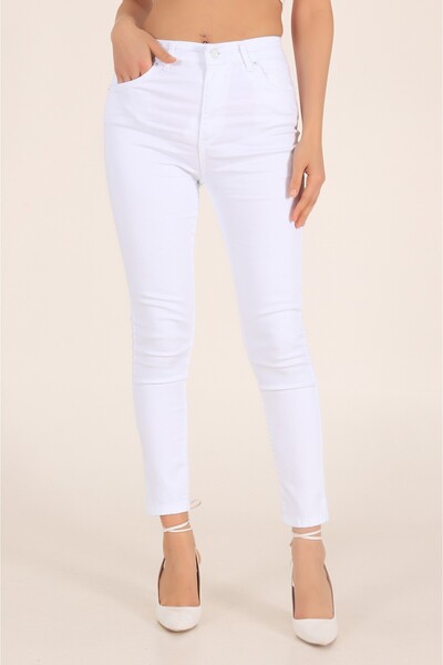 AZEM KOTÇU Women's White High Waist Elastic Lycra Jeans