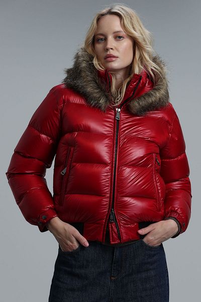 Lufian Pearl Goose Feather Women's Coat Dark Red