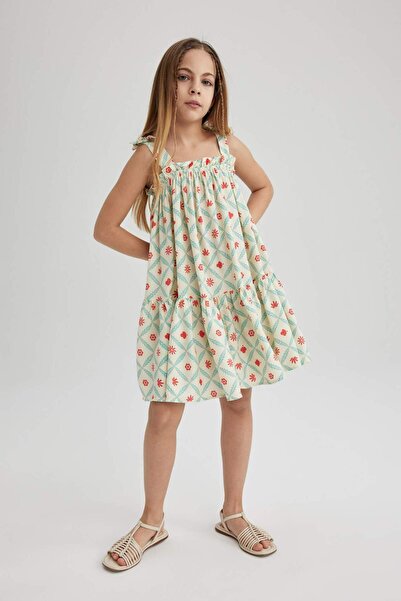DeFacto Girl's Summer Dress with Straps and Pattern Y6957A624Sm