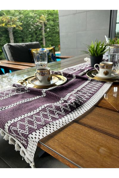 Tropikhome 35x155 Cm Organic Cotton Tasseled Tablecloth Runner