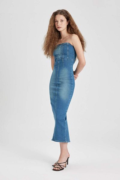 DeFacto Strapless Maxi Jean Dress B8112Ax24Sm