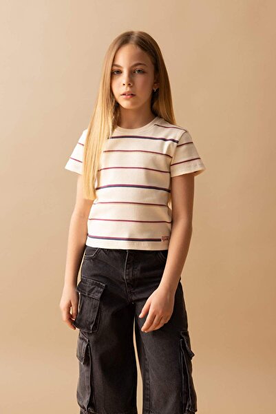 DeFacto Κοριτσίστικο μπλουζάκι με ριγέ κοντομάνικο C1800A824SM