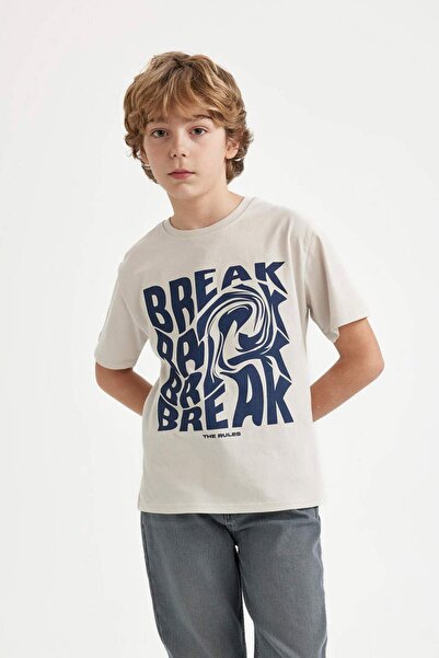 DeFacto Boy's Crew Neck Printed Short Sleeve T-Shirt C3311A824SM