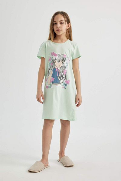 DeFacto Girl's Short Sleeve Printed Dress C2963A824SM