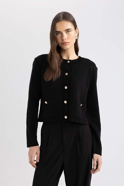 DeFacto Fitted Crew Neck Buttoned Knitwear Cardigan D1423Ax24Sm