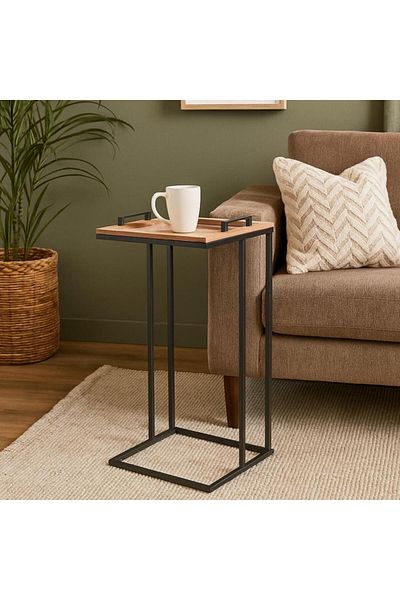 Vi Markets Wooden serving table - square movable serving surface - metal bases