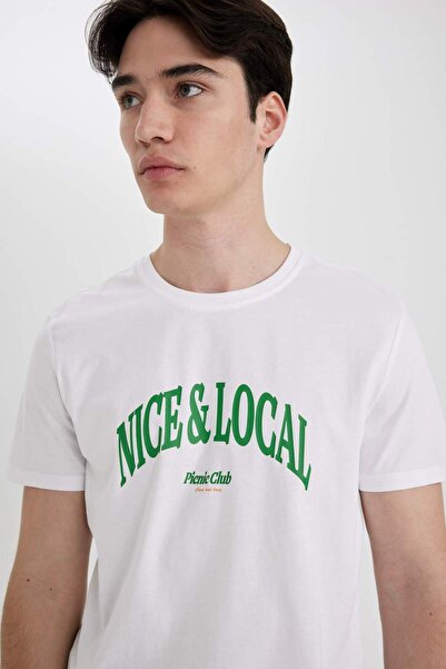 DeFacto Slim Fit Slim Fit Crew λαιμόκοψη με εμπριμέ κοντομάνικο μπλουζάκι B8476AX24SM