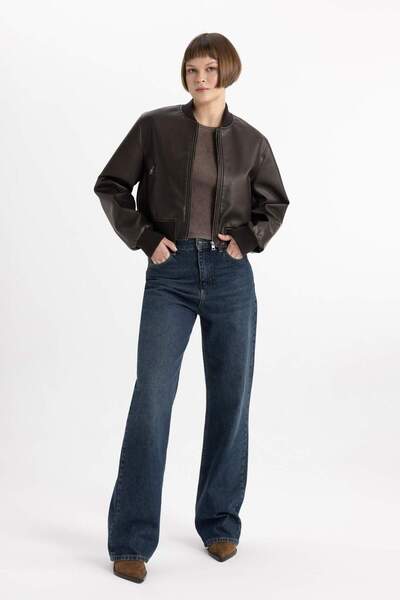 DeFacto College Collar Snap Pocket Vintage Bomber bunda z umělé kůže B8247AX24SP