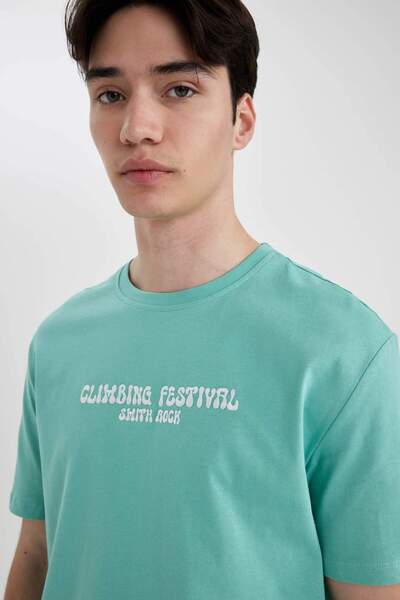 DeFacto 100% Cotton Regular Fit Crew Neck Printed Short Sleeve T-Shirt B9004Ax24Sm