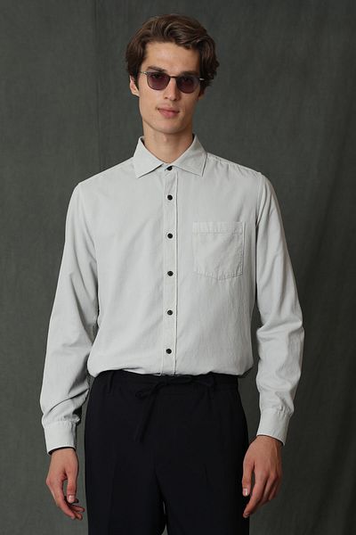 Lufian Watt Men's Velvet Sports Shirt Regular Fit Stone