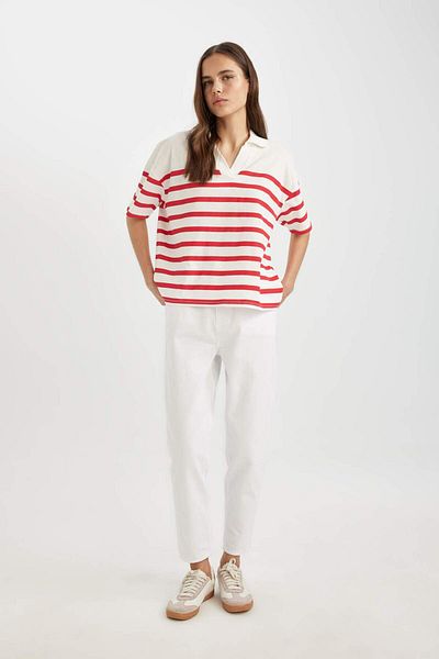 DeFacto Relaxed Fit Striped Polo T-Shirt - Short Sleeve, Combed C4070ax24sp
