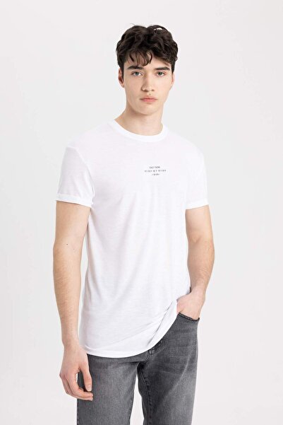 DeFacto Довгий м'язистий крій, велосипедний комір, короткі рукави, принт, футболка B8482AX24SM