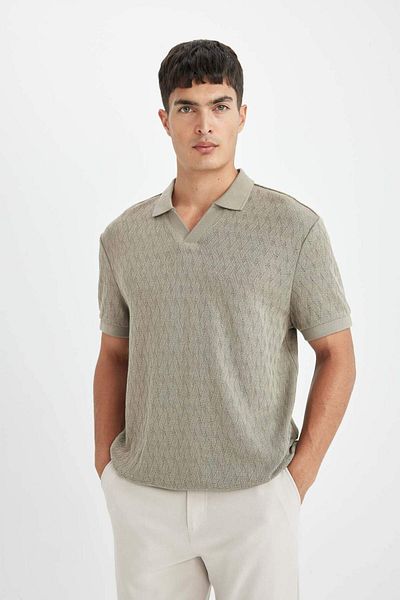 DeFacto Regular Fit Polo Neck Short Sleeve Knit Look T-Shirt B6536Ax24Sp