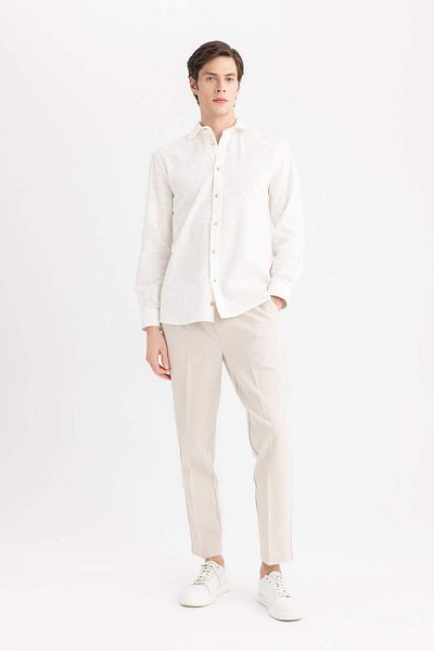 DeFacto 100 % bavlna Regular Fit Polo golier s dlhým rukávom Bavlnená biela košeľa B4129AX24SP