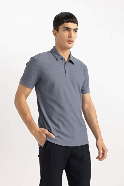 DeFacto Modern Fit Basic Poloshirt mit kurzen Ärmeln und einfarbiger Struktur B6374AX24SP