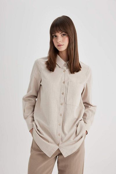 DeFacto Regular Fit Flamed Cotton Long Sleeve Shirt Tunic C3987AX24SM