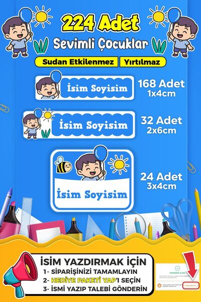 SB store Sevimli Çocuklar Okul Kreş Kişiye Özel isim Etiket Seti - Model 471