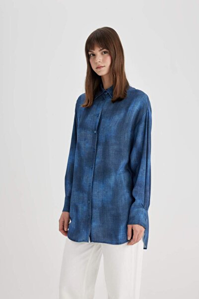 DeFacto Relax Fit Patterned Long Sleeve Shirt Tunic C3983Ax24Sp