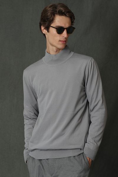 Lufian Point Half Fisherman Men's Sweater Light Gray