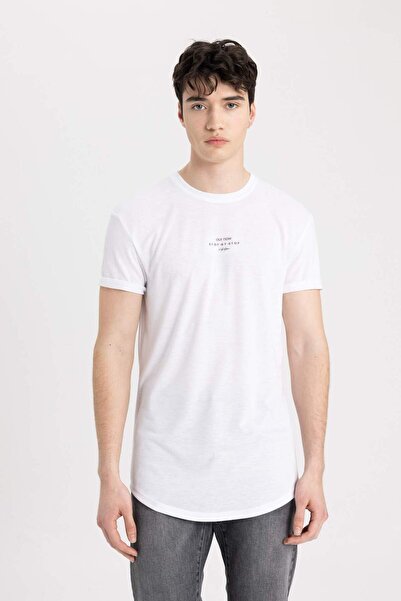 DeFacto Tricou cu mânecă scurtă imprimat cu decolteu lung și musculat B8482AX24SM