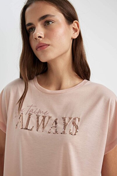 DeFacto Bisiklet Yaka Baskılı Kısa Kollu Tişört C4058AX24SP