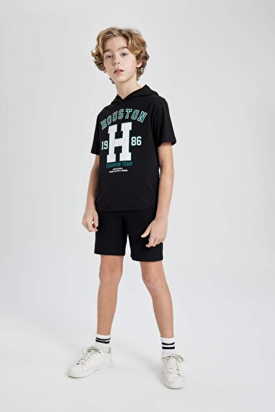 DeFacto Boys' 2-Piece Set Printed Hooded Short-Sleeved T-Shirt Shorts B9986A824Sm