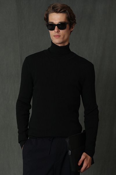 Lufian Grant Men's Full Turtleneck Sweater Black