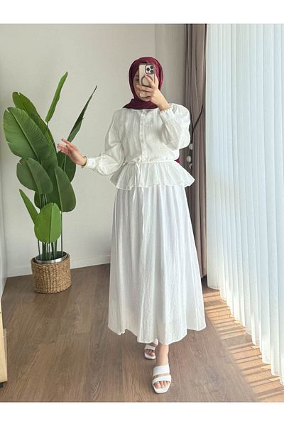 RFK Butik Women's Melinda Begonia Fabric Skirt Double Suit White