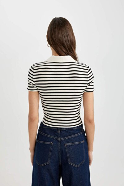 DeFacto Slim Fit Slim Fit Polo γιακά με ριγέ κοντομάνικο μπλουζάκι C5515AX24SP